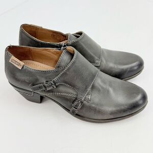 Pikolinos ROTTERDAM Green Gray Double Buckle Monk Strap Leather Ankle Shoes